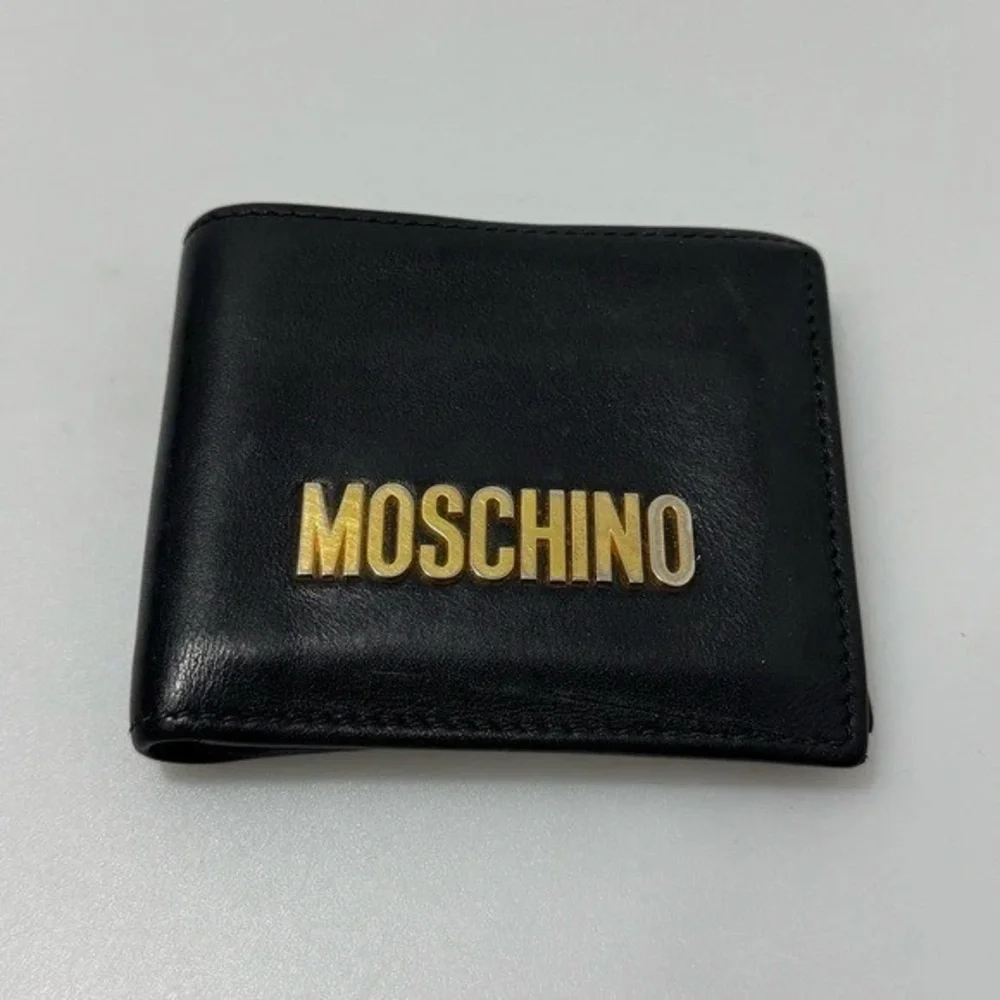 Moschino Black Leather Money Clip with Gold Logo